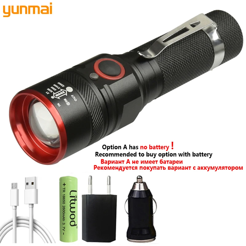 

XM-L T6 LED Flashlight USB Rechargeable 18650 Battery Flash Light 3000 Lumens Aluminum Waterproof 3 Mode Bicycle Camping Light