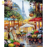 sdoyuno paris street diy oil painting by numbers handpainted canvas painting home wall art picture for living room decor gift