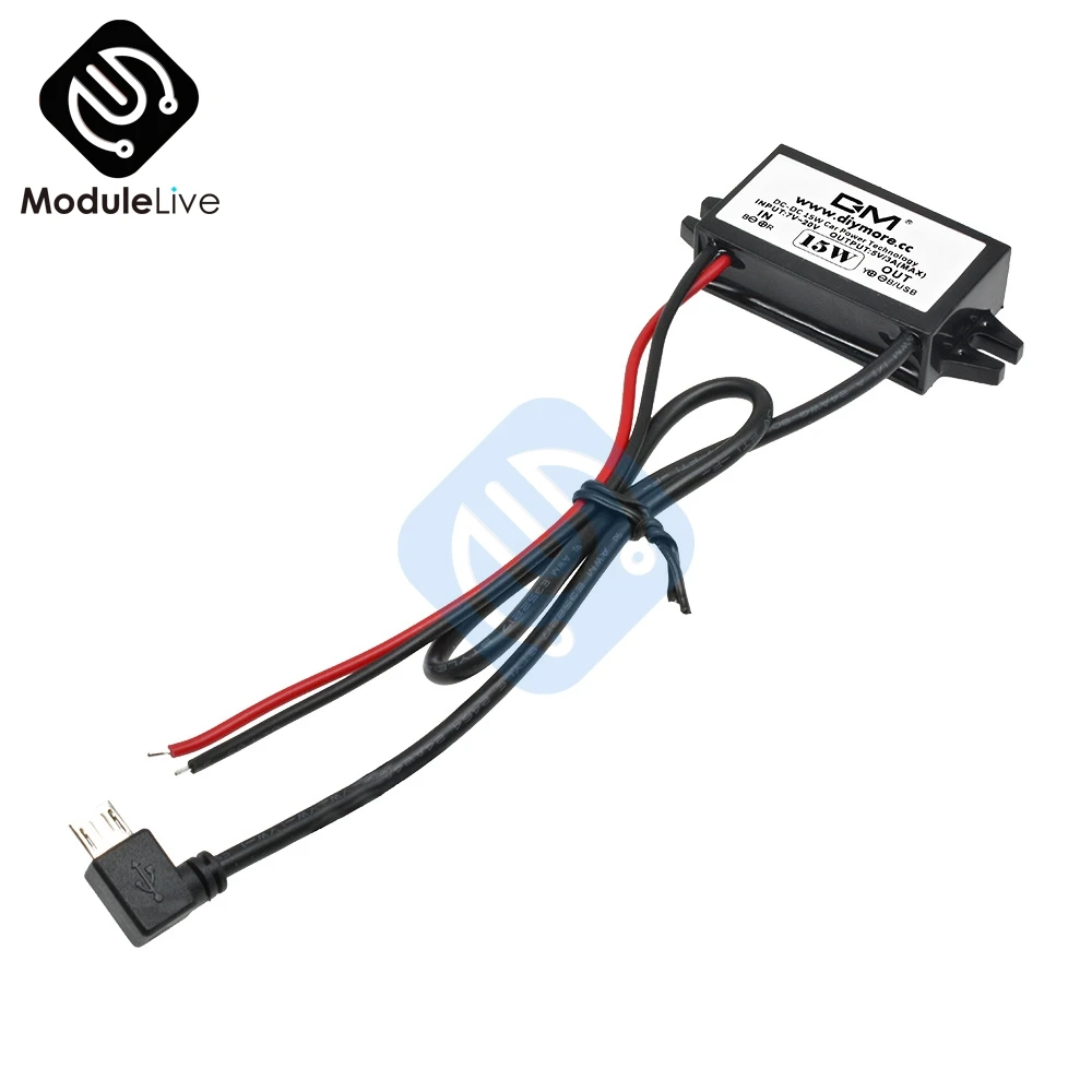 Двойной преобразователь Micro USB с одним левым изгибом от 12 В до 5 3 а/15 Вт понижающий