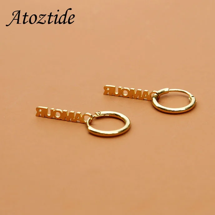 Женские серьги кольца с именем Atoztide персонализированная позолоченная серьга