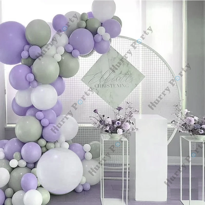

122pcs Macaron Purple Wedding Balloon Garland White Gray Balloons Arch Kit Valentine's Day Anniversary Baby Birthday Decoration