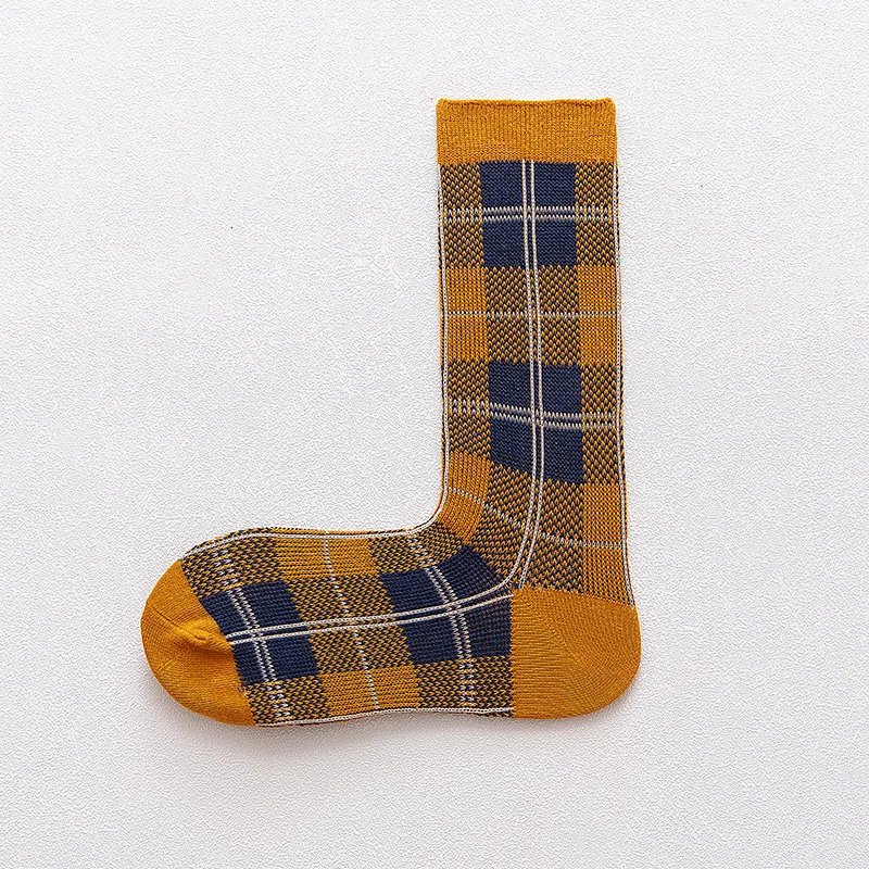 Ginger Yellow Jeseca, английский стиль, в клетку, Осень-зима, теплые носки для женщин, Харадзюку, Винтаж, уличная одежда, японский кавайный стиль, милые носки для девочек - Цвет: Ginger Yellow