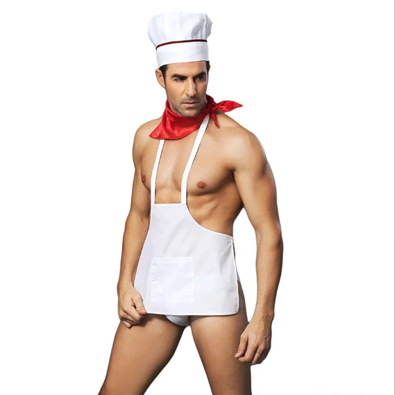 

Sexy Men's Chef Uniform Bodysuit Chef Hat Cosplay Lingerie Hot Erotic Role Play Nightwear Erotic Lingerie Porno Costumes
