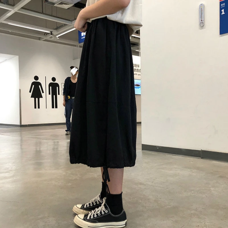 

Skirts Women Summer Cargo Harajuku Streetwear Japanese Loose Casual Chic Calf Length Womens All-match Feminina Lace-up Chic New