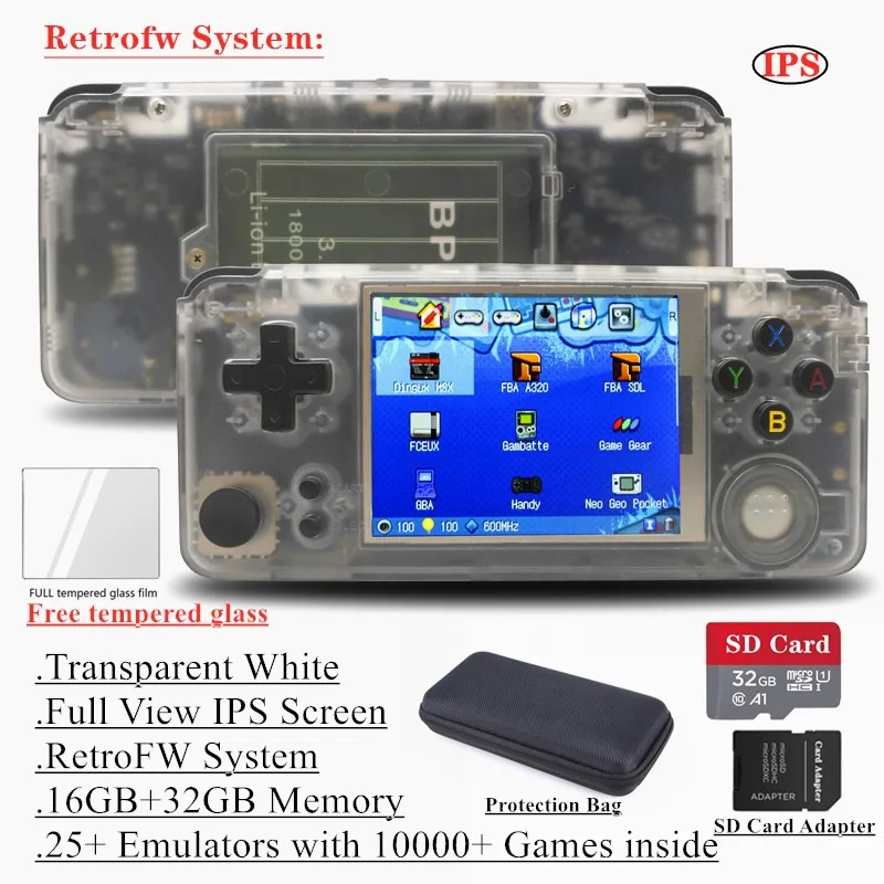 RetroFWOS 48GB White TSINGO обновленный полный вид ips экран Linux двойная система Ретро игровая консоль 64 бит портативный игровой плеер лучшие подарки - Цвет: RetroFWOS 48GB White
