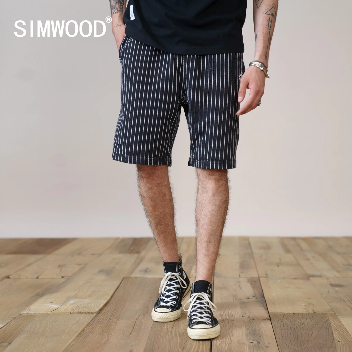 SIMWOOD 2022 estate nuovi pantaloncini di sudore a righe verticali Oversize uomo Casual coulisse Jogger allentato Plus Size shorts SK130502