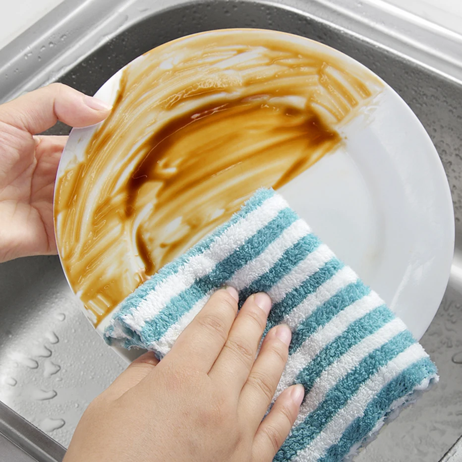 Полотенце в полоску для мытья посуды из кораллового флиса хорошо впитывающие