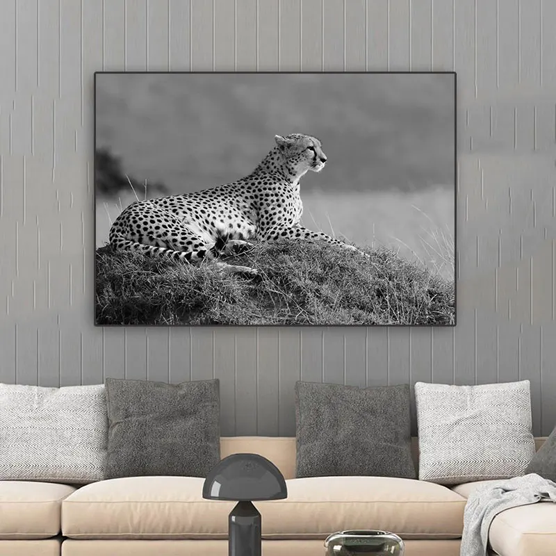 Плакаты печатные картины гепард настенная живопись черно-белые животные для