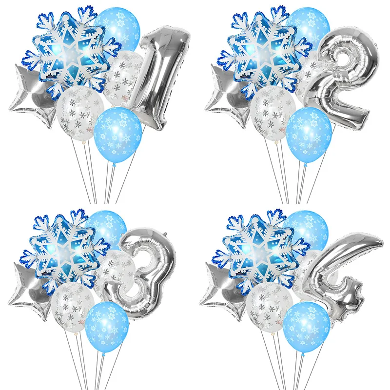 

7pcs/set Snowflake Number Balloon Kit Ice Frost Theme Decoration Baby Shower Christmas New Year Winter Party Supplies Air Globos