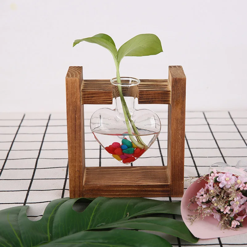 Высокий стеклянный гидропонный завод ваза растительный Террариум с деревянной