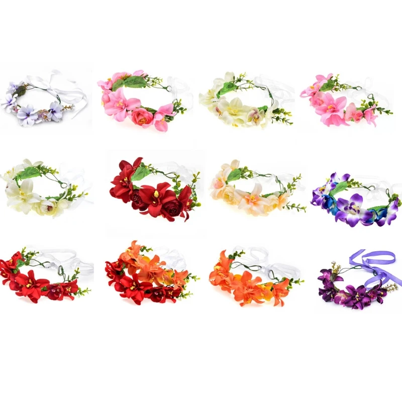 

New Flower Wreath Boho Artificial Floral Crown Bridal Headpiece Greenery for Wedding Ceremony Party Festival Summer Beach Tr