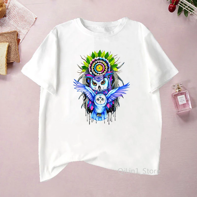 Женская Винтажная футболка с рисунком акварельных сов|Футболки| |