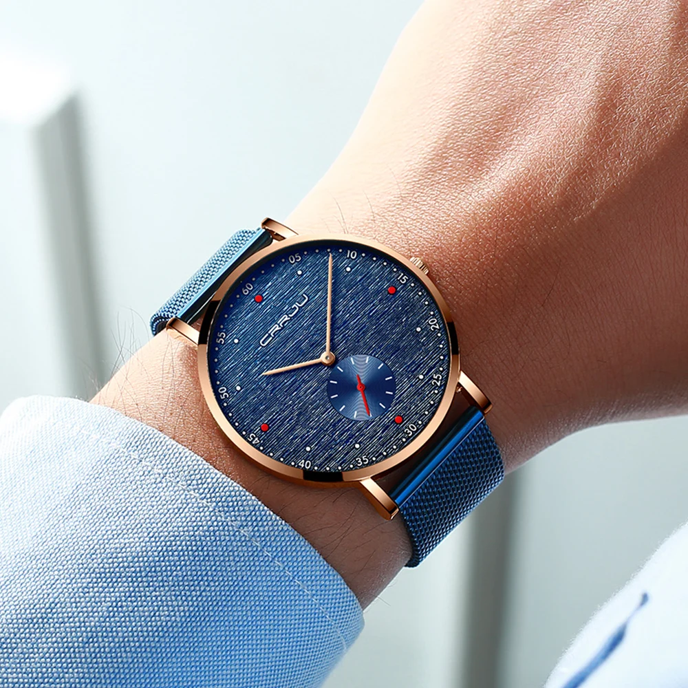 

Top Luxury Brand CRRJU Fashion Men Watch Casual Sport Waterproof Slim Mesh Strap Wristwatch Men's Gift Relogio Masculino