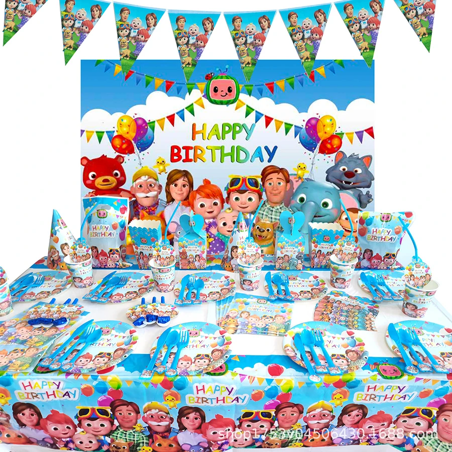 

Cocomelon birthday party supplies disposable tableware dinner plate cup cake decoration balloon party decoration boy baby shower