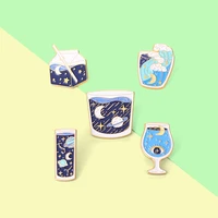 bottle universe enamel pins moon wave stars jewelry brooches badge accessories on backpack cap gift for people who love space