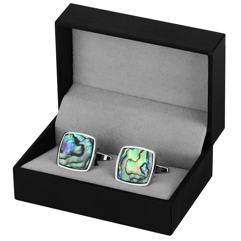 Cufflinks with box A SAVOYSHI Роскошные разноцветная ракушка камень запонки для мужчин рубашка манжеты высокого качества Квадратные Костюмные запонки звенья свадебный подарок Gemelos - Окраска металла: Cufflinks with box A