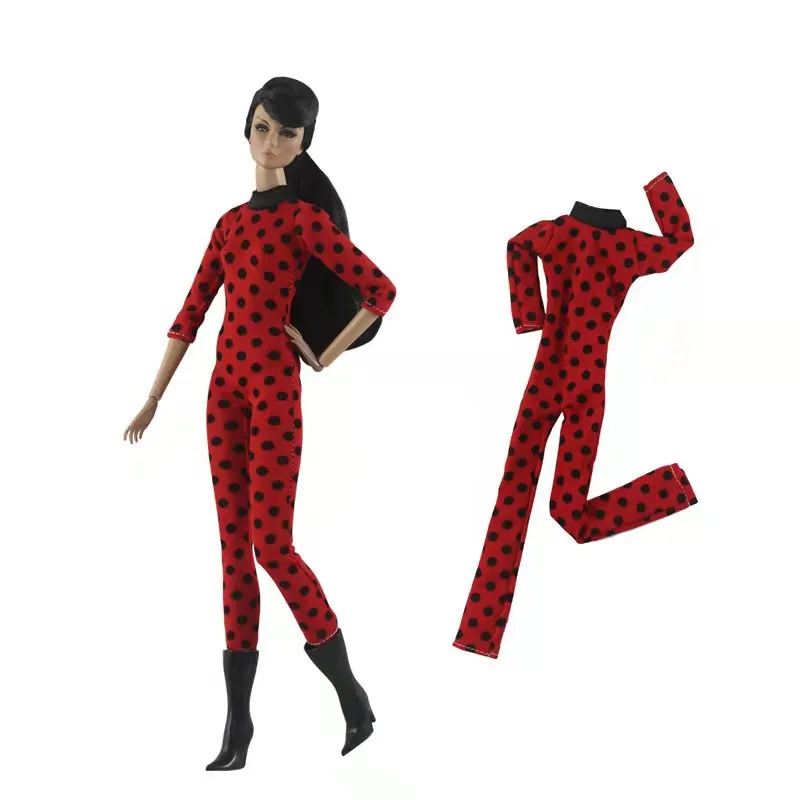 

Fashion Red Black Long Sleeve Dotted Polka Jumpsuit 1/6 BJD Doll Clothes For Barbie Accessories Outfits 11.5" Dollhouse Kids Toy