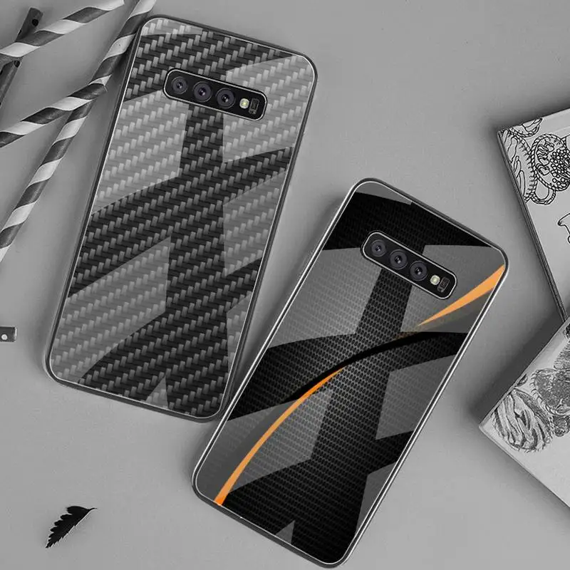

CUTEWANAN car carbon fibre prin Soft Phone Cover Tempered Glass For Samsung S20 Plus S7 S8 S9 S10 Plus Note 8 9 10 Plus