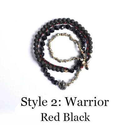 Warrior-Red Black Лава камень Рок Камень Синий Песчаник S925 Богемия браслет для мужчин плетеный шлем Лев Спартанский смелые бои наручные ювелирные изделия унисекс - Окраска металла: Warrior-Red Black