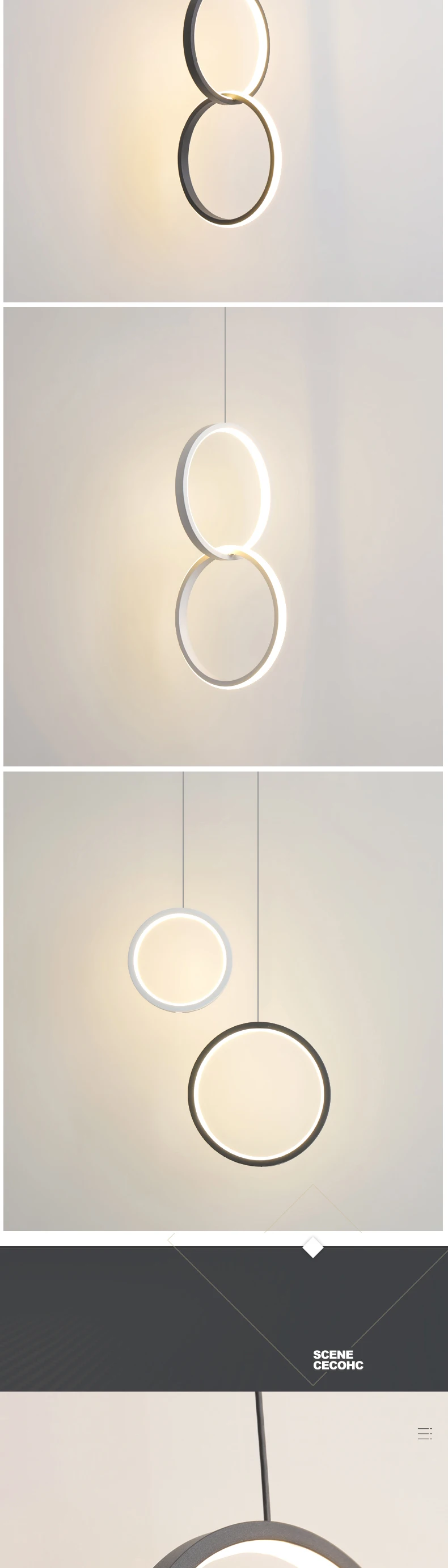 new Circle Rings Modern led chandelier for bedroom bedside dining room bar white or black color led chandeliers 90-260V
