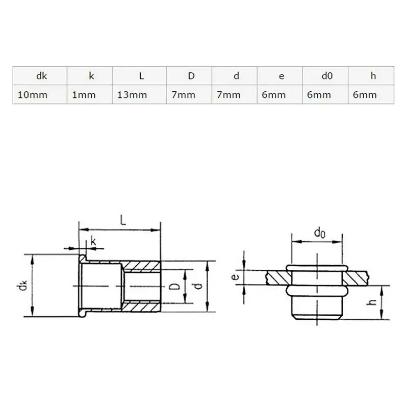 M5 алюминиевая плоская головка Заклепка гайка вставка гайки Серебряный тон 20