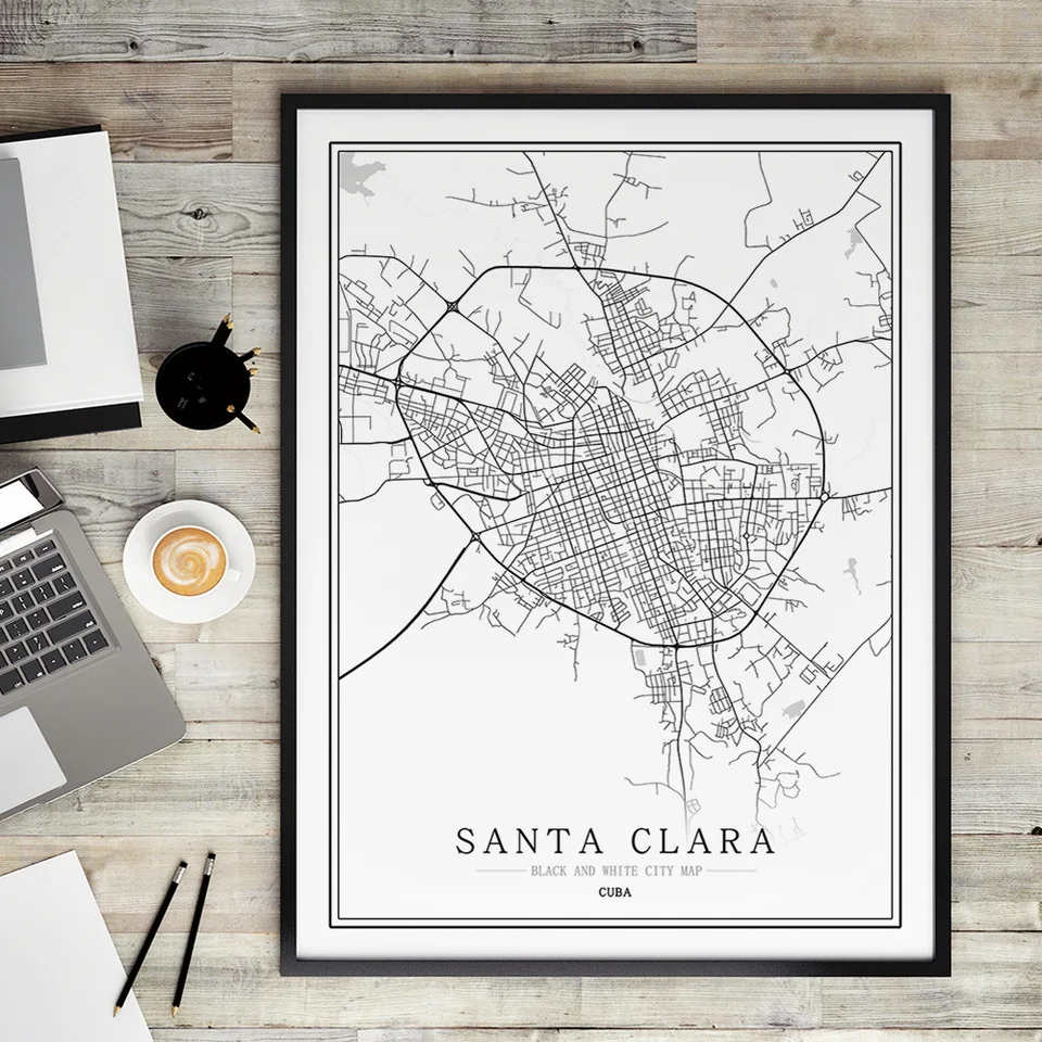 Креативная Карта города Кубы Ла-хабана Абстрактная Картина на холсте Черно-Белая