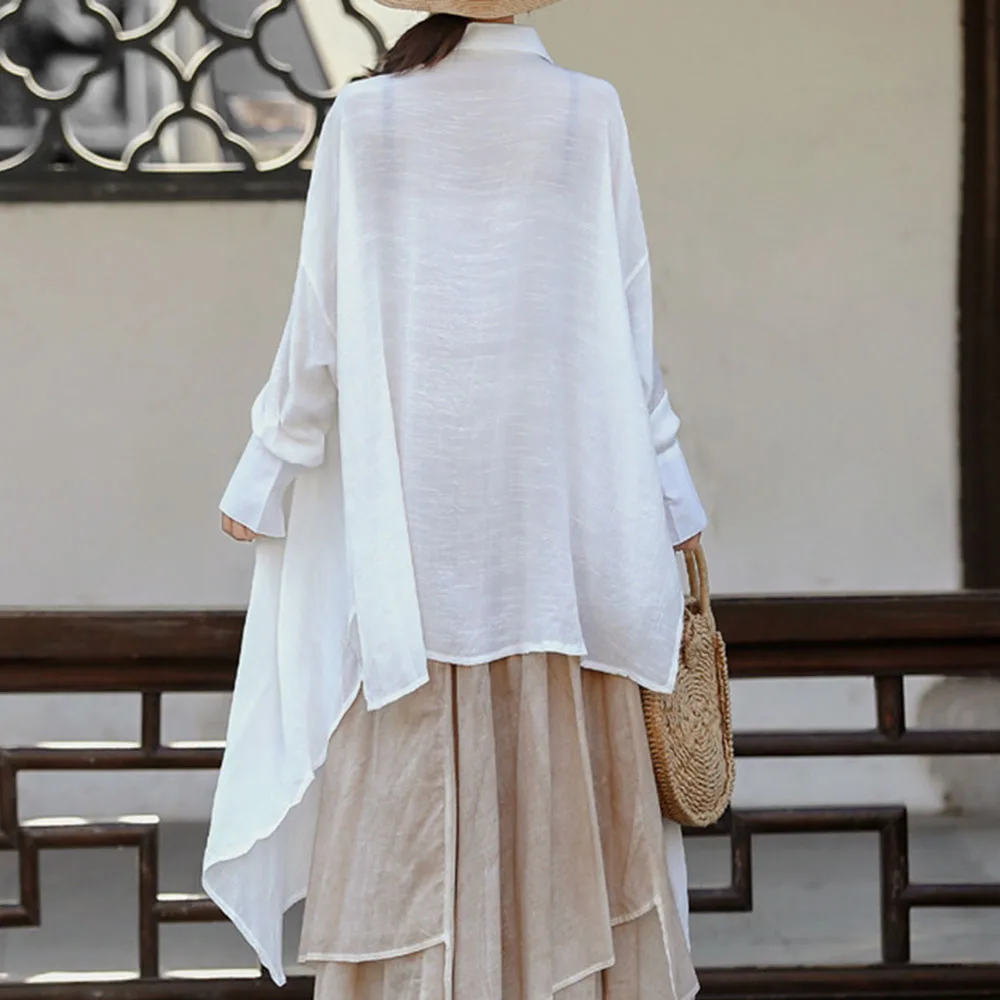 

Japan Style Blouse Spring Summer Korean Fashion Loose Casual Oversize Simple Irregular Solid Color Bat Sleeve Lapel 2021