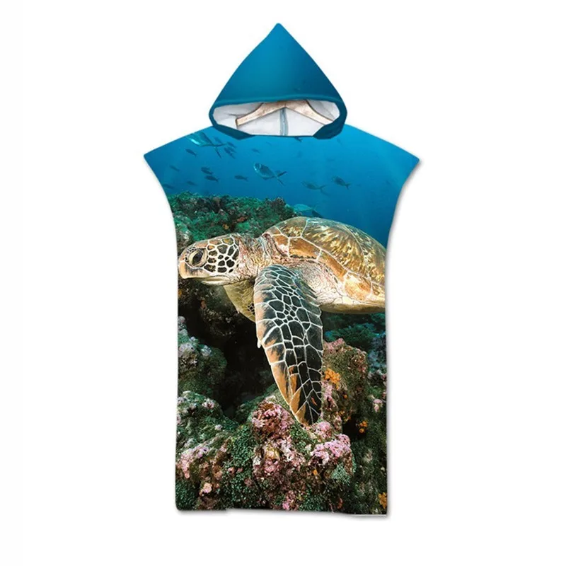 

Printed 3D Turtle Microfiber Hooded Beach Towel Unisex Quick-drying Swimming Pool Poncho Bath Towel with Cape Bathrobe