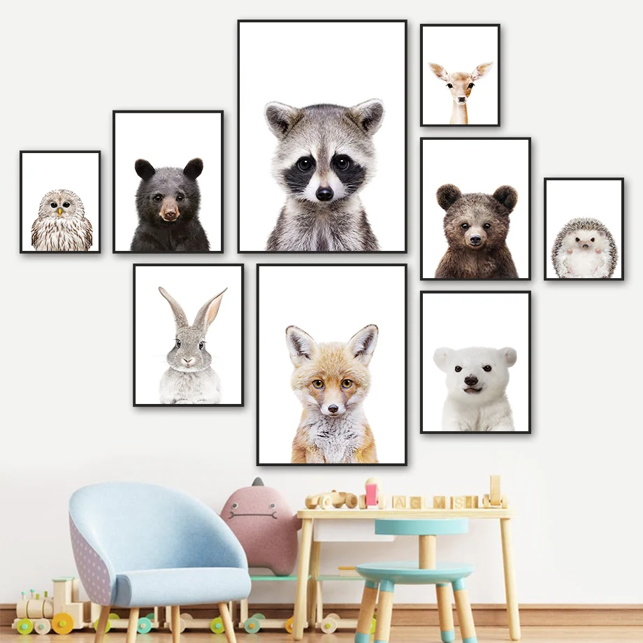 

Raccoon Rabbit Fox Owl Deer Hedgehog Animal Wall Art Canvas Painting Nordic Posters And Prints Wall Pictures Kids Room Decor