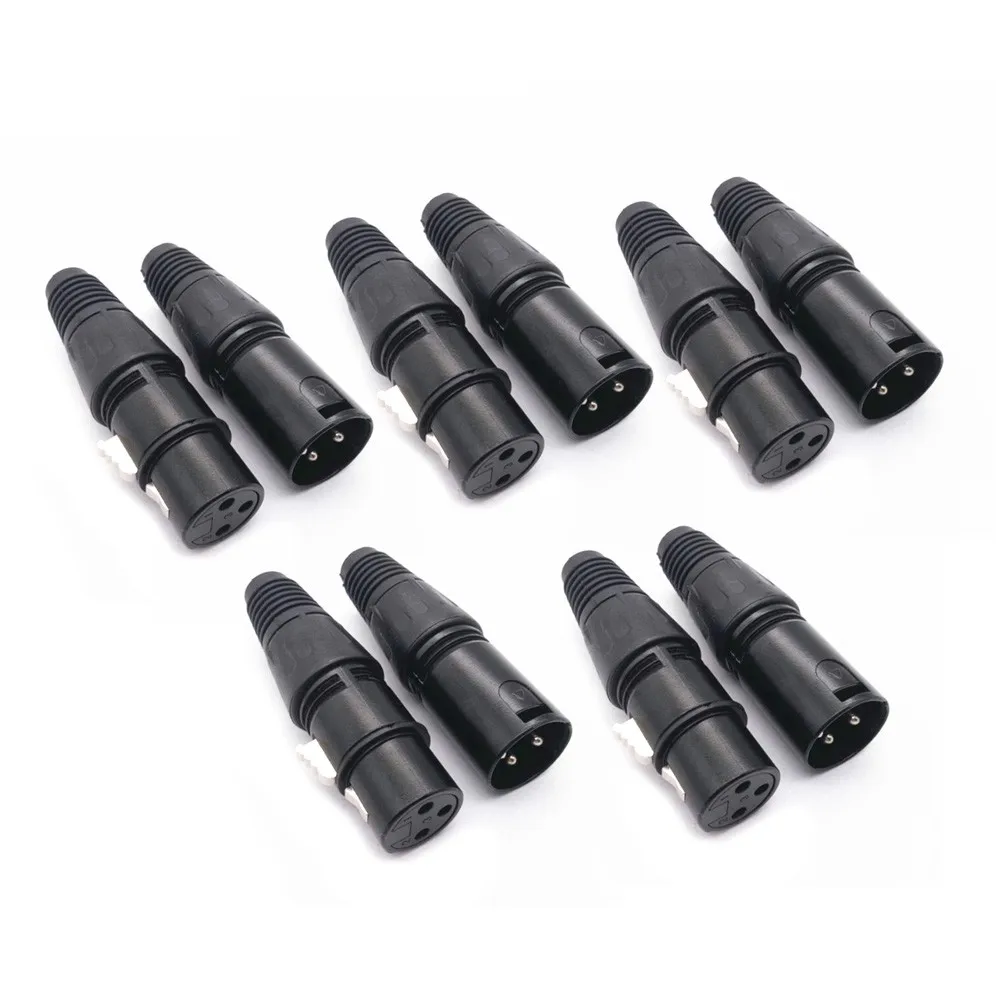 

10Pcs XLR 3 Pin 5 Male 5 Female Microphone Audio Cable Plug End Connector High Quality Cable Terminals Snakes Shape Brass Part