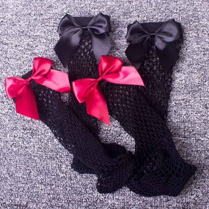 Рождественские носки в сеточку для девочек с милым бантом женские модные новинка