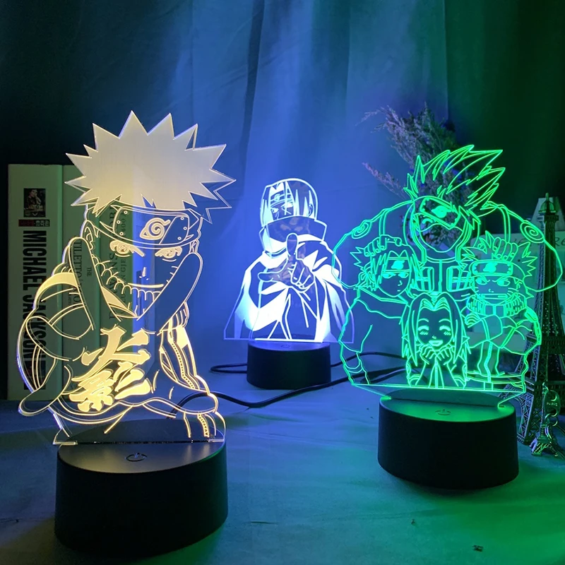 Светодиодный ночной Светильник Аниме Наруто Uzumaki Team 7 Sasuke Kakashi Hatake детский для