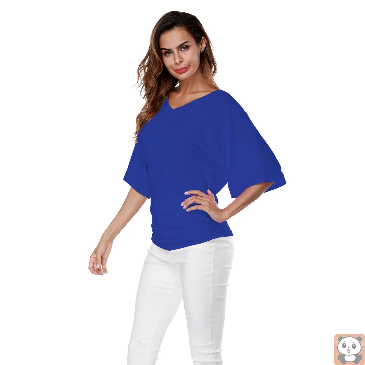 

plus Size Women's Loose Batwing Sleeve V-neck Short Sleeve T-shirt Top