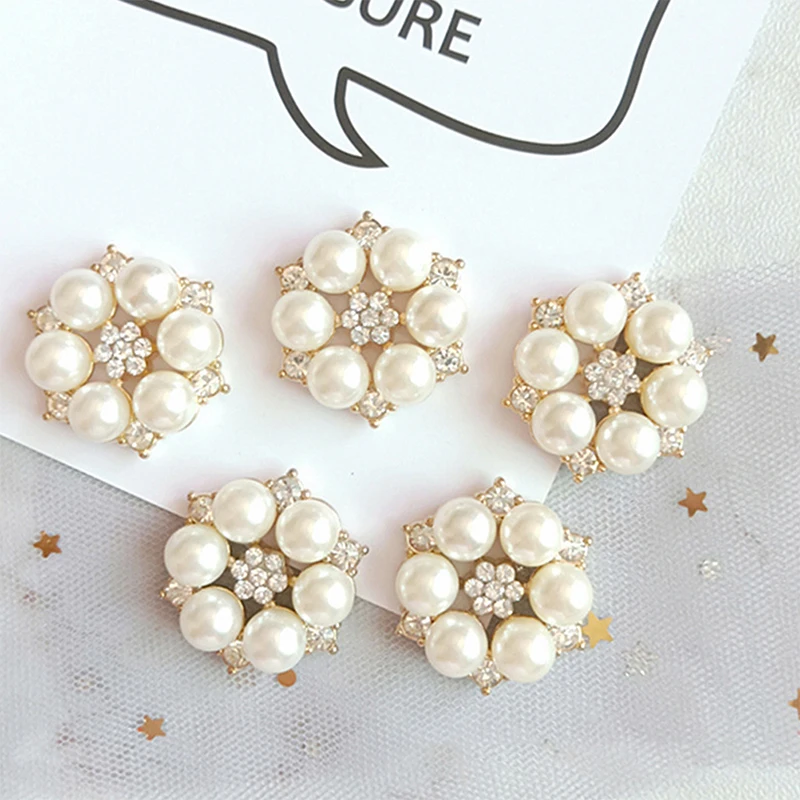 

10pcs Flower Rhinestones Buttons Pearl Button Wedding Decoration Diy Accessories