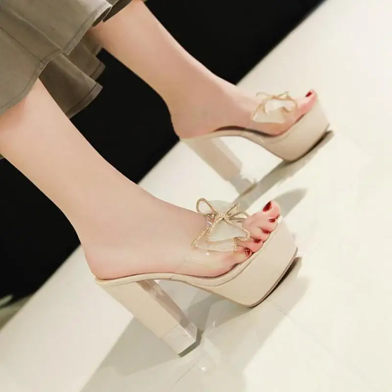 

Сандалии женские на платформе 12 см, Босоножки с открытым носком, на толстом каблуке, прозрачная обувь с ремешком на пятке из ПВХ, гладиаторы