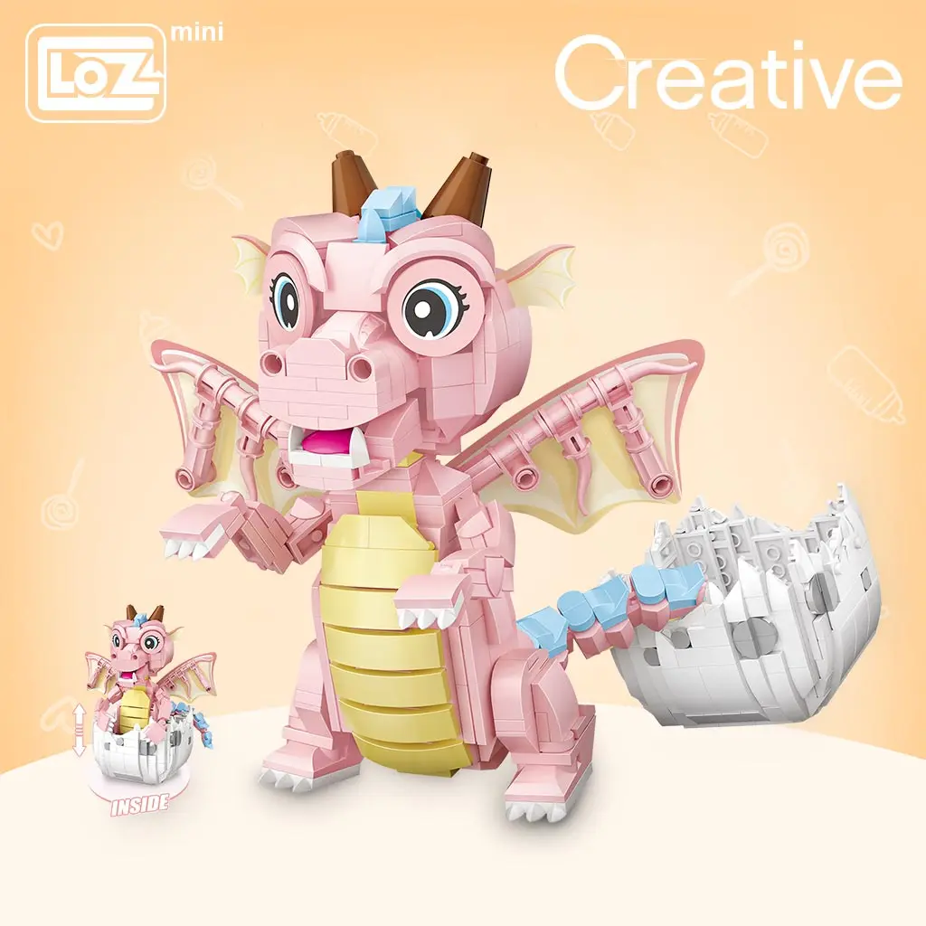 

Loz bao Hiram Beron Pink Dinosaur Baby Small Particles Assembled Puzzle Building Blocks Mini Assembled Toys for Children