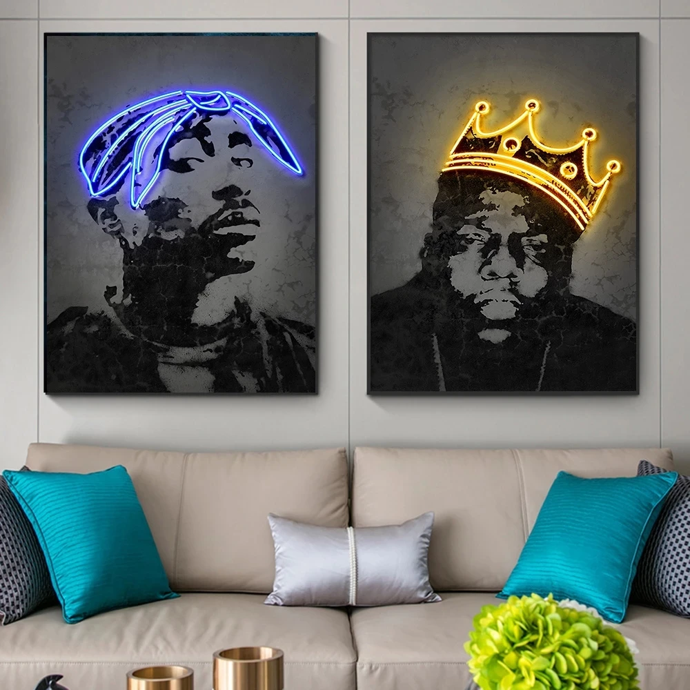 Тревис Скотт музыкальная звезда неоновый постер Biggie 2pac Хип-хоп рэпер модное