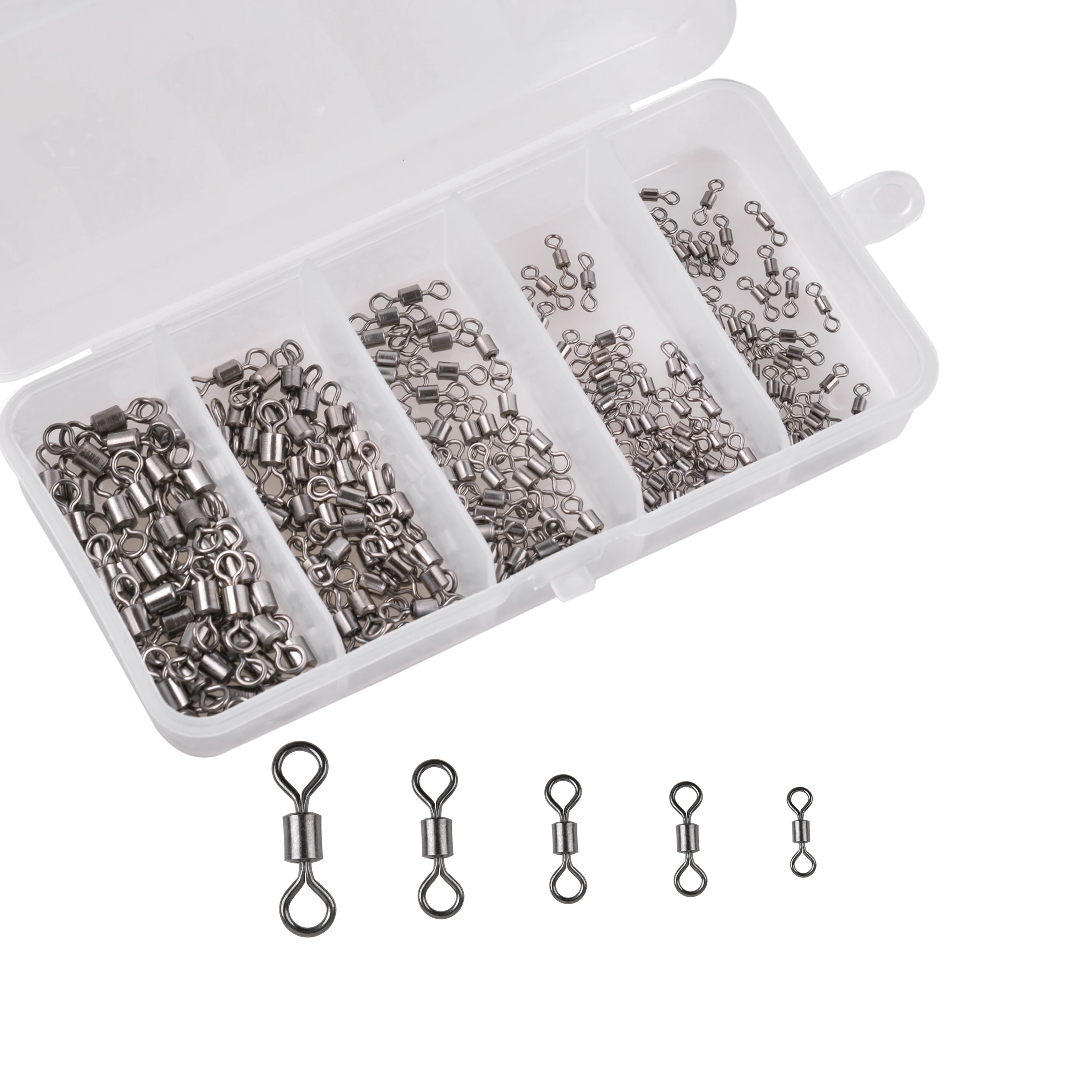 

200Pcs/Box Fishing Rolling Swivels Black Nickle Hook Rolling Barrel Swivels Line Connector Fishing Terminal Tackle