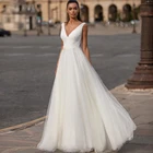 Шикарное свадебное платье без рукавов, с V-образным вырезом, а-силуэт, плиссированное, в пол, свадебное платье на молнии сзади