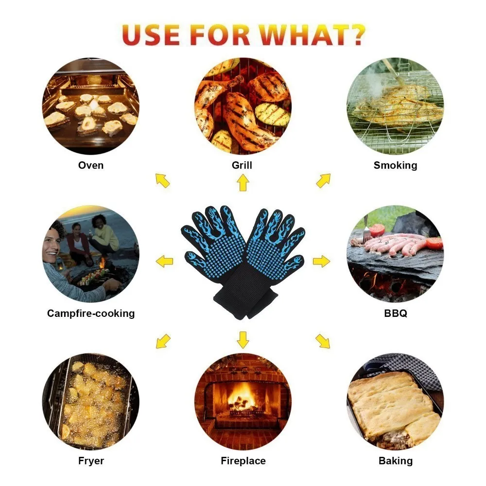 

Prevent Burns 800 Celsius Aramid Gloves Fishing Silicone Anti scald Elastic slip Insulation Microwave Oven Barbecue Protection