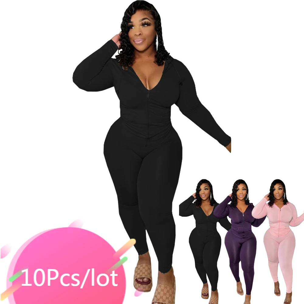 

Bulk Item Wholesale Lots Autumn Sportsuts Two Piece Set for Women Zipper Hoodie Tops Long Pants Plus Size Joggers Womens Outfits