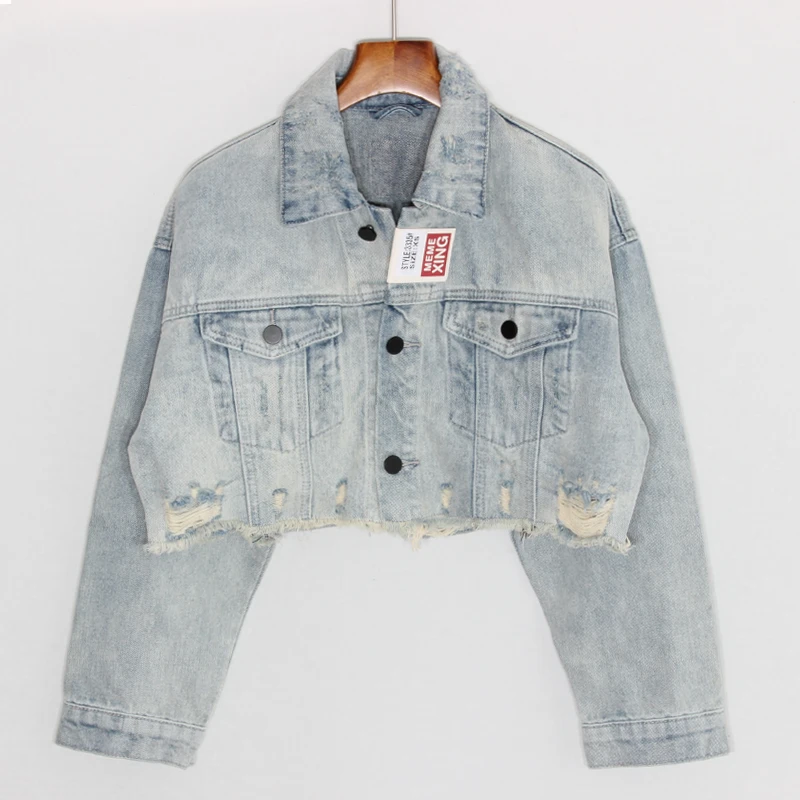 

Винтажная короткая джинсовая куртка, женская верхняя одежда, осенняя Повседневная Свободная джинсовая куртка, Повседневные базовые джинсо...