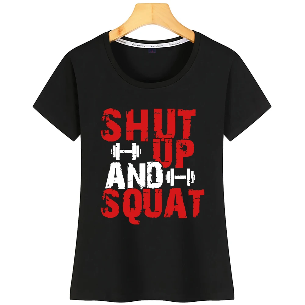 Топы Футболка женская Shut Up And Squat Vogue белая хлопковая рубашка|Футболки| |