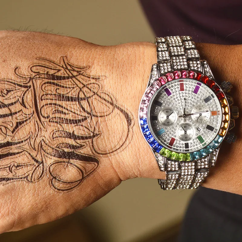 Мужские часы со стразами золотые в стиле хип хоп мужские роскошные кварцевые