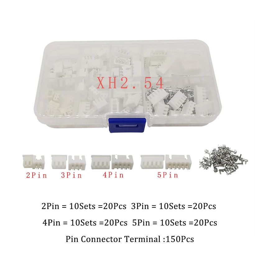 

230Pcs/Box JST Connector XH2.54 2/3/4/5Pin Housing Pin Header Terminal Kit 2.54mm Pitch JST Plug Socket Wire Cable PCB Connector