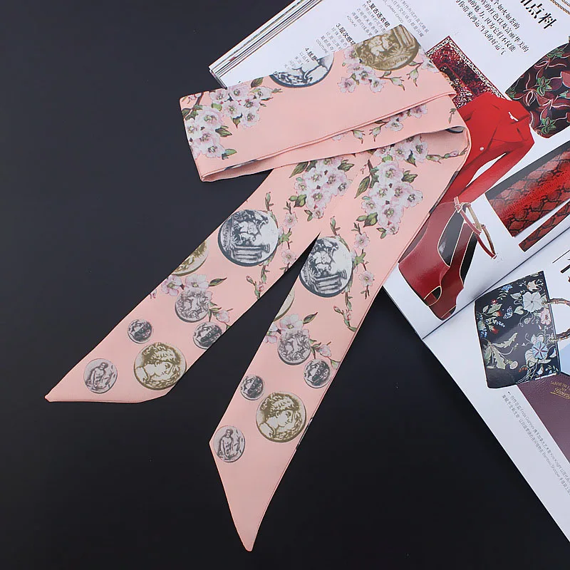 

L901 New Flower Silk Scarf Bag Handle Ribbon for women Decoration Neckwear Vintage Soft