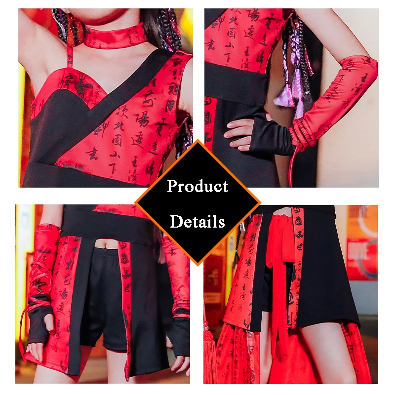 Танцор джаза в китайском стиле костюм подиума шоу праздничная одежда красные