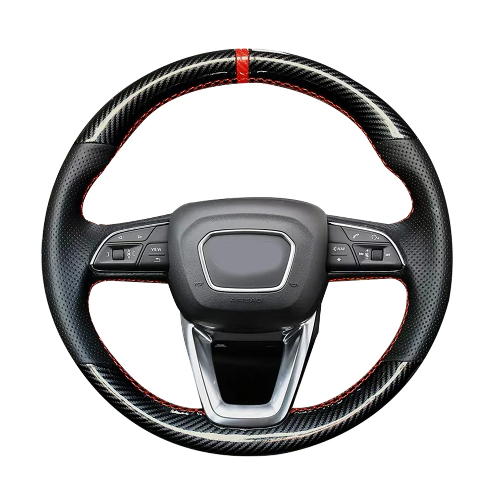 

5D Carbon Fiber&Hole Leather Steering Wheel Hand Sewing Wrap Cover Fit For Audi A4 Allroad 2017-2018 / Q3 2019 / Q5 2018-2019