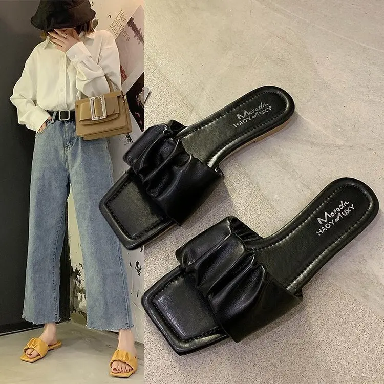 

Slippers Women Orange Black Flat Sandals 2021 New Plus Size Sandals and Slippers Women's Outer Wear Plus Size Slippers