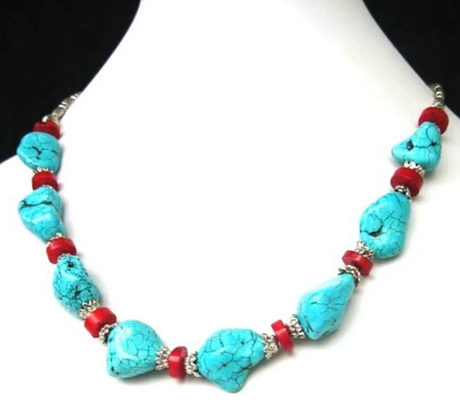 +++905 Refined Tibet style Tibetan Silver stunning turquoise&ampRed Coral beads Necklace | Украшения и аксессуары